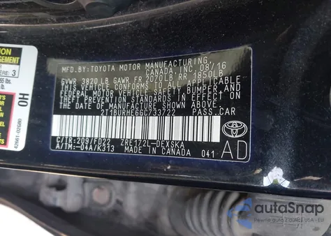 2016 Toyota Corolla S Plus from USA, damaged, VIN 2T1BURHE6GC733722